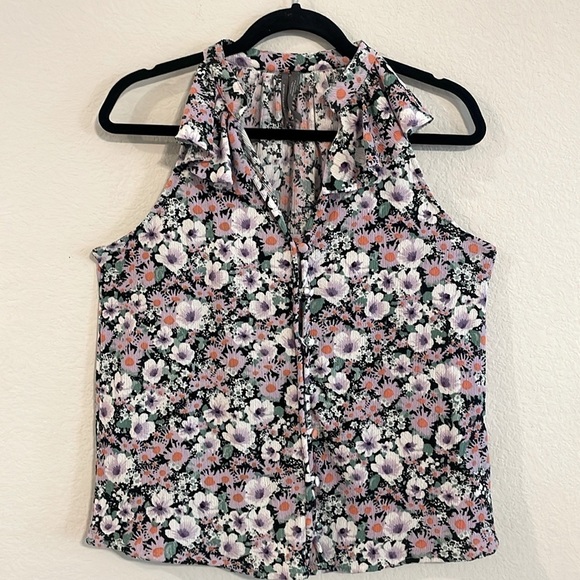 Anthropologie Women Tank Top Medium Black & Pink Chalmers Floral Cottagecore - Picture 5 of 16